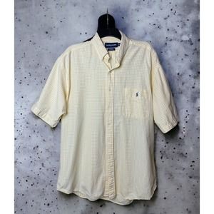 Ralph Lauren Men’s Yellow Check Blue Pony SHORT SLEEVE SHIRT Size L Button Down